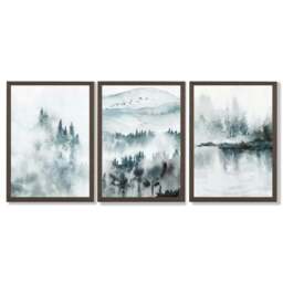 Rackhams Teal Blue Abstract Forest Lake Set of 3 Framed Wall Art - 50x70cm - Light Grey - thumbnail 5