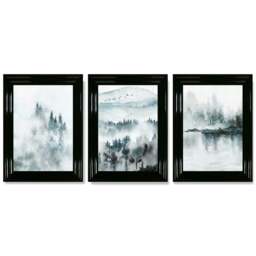 Rackhams Teal Blue Abstract Forest Lake Set of 3 Framed Wall Art - 50x70cm - Light Grey - thumbnail 6