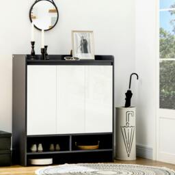 Rackhams Storage Cabinet with High Gloss White Doors for 19 Pairs of Shoes