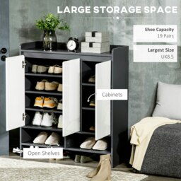 Rackhams Storage Cabinet with High Gloss White Doors for 19 Pairs of Shoes - thumbnail 3