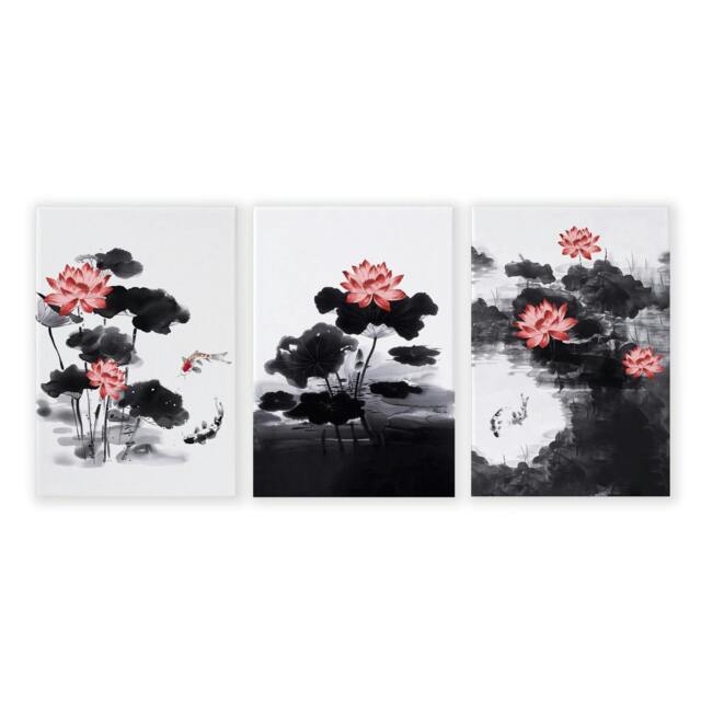 Rackhams Living Room Canvas - Set of 3 Asian Inspired Wall art Prints - 16 x 22 inches / 40.65 cm x 56 cm - Polyester Canvas 260 gsm - Canvas wrapped - image 1