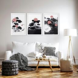 Rackhams Living Room Canvas - Set of 3 Asian Inspired Wall art Prints - 16 x 22 inches / 40.65 cm x 56 cm - Polyester Canvas 260 gsm - Canvas wrapped - thumbnail 2