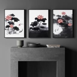 Rackhams Living Room Canvas - Set of 3 Asian Inspired Wall art Prints - 16 x 22 inches / 40.65 cm x 56 cm - Polyester Canvas 260 gsm - Canvas wrapped - thumbnail 5