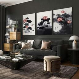 Rackhams Living Room Canvas - Set of 3 Asian Inspired Wall art Prints - 16 x 22 inches / 40.65 cm x 56 cm - Polyester Canvas 260 gsm - Canvas wrapped - thumbnail 3