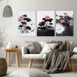 Rackhams Living Room Canvas - Set of 3 Asian Inspired Wall art Prints - 16 x 22 inches / 40.65 cm x 56 cm - Polyester Canvas 260 gsm - Canvas wrapped - thumbnail 4
