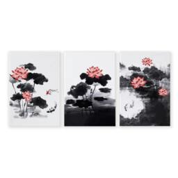 Rackhams Living Room Canvas - Set of 3 Asian Inspired Wall art Prints - 16 x 22 inches / 40.65 cm x 56 cm - Polyester Canvas 260 gsm - Canvas wrapped - thumbnail 1