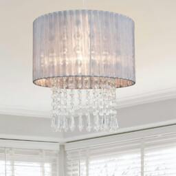 Rackhams Winni Beaded Voile Easyfit Lamp Shade - Silver Grey - thumbnail 1