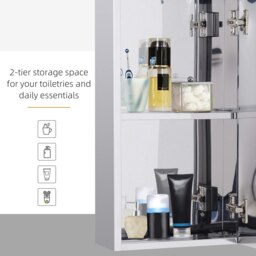 Rackhams Wall Mounted Bathroom Mirror Glass Storage Cabinet Stainless Steel - thumbnail 5