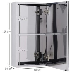 Rackhams Wall Mounted Bathroom Mirror Glass Storage Cabinet Stainless Steel - thumbnail 3