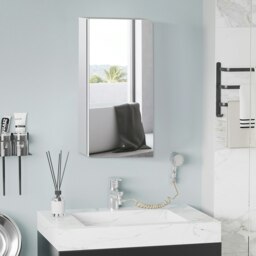Rackhams Wall Mounted Bathroom Mirror Glass Storage Cabinet Stainless Steel