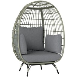 Rackhams PE Rattan Egg Chair w/ Padded Cushions for Garden, Charcoal Grey - Natural - thumbnail 2