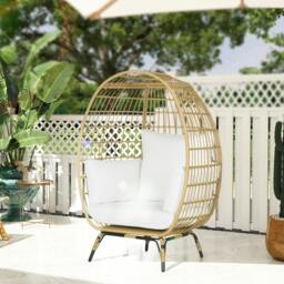 Rackhams PE Rattan Egg Chair w/ Padded Cushions for Garden, Charcoal Grey - Natural