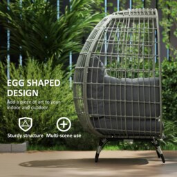 Rackhams PE Rattan Egg Chair w/ Padded Cushions for Garden, Charcoal Grey - Natural - thumbnail 5