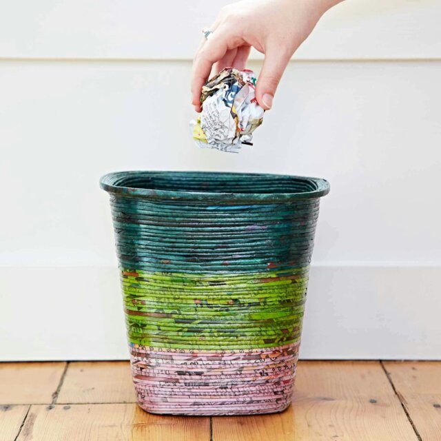 Rackhams Recycled Newspaper Waste Paper Basket - Dark Green/Light Green/Lilac - image 1
