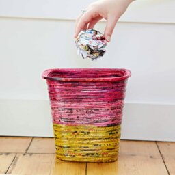Rackhams Recycled Newspaper Waste Paper Basket - Dark Green/Light Green/Lilac - thumbnail 4