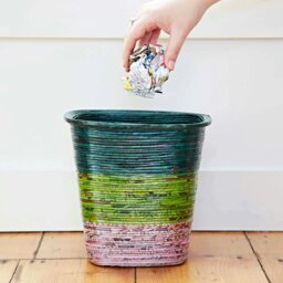 Rackhams Recycled Newspaper Waste Paper Basket - Dark Green/Light Green/Lilac