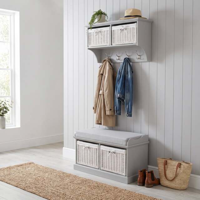 Rackhams Tetbury Small Hallway Set with Storage Baskets and Cushion Seat - Dove Grey, Grey - image 1