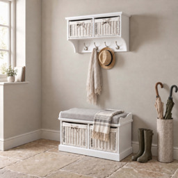 Rackhams Tetbury Small Hallway Set with Storage Baskets and Cushion Seat - Dove Grey, Grey - thumbnail 2