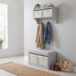 Rackhams Tetbury Small Hallway Set with Storage Baskets and Cushion Seat - Dove Grey, Grey - thumbnail 1