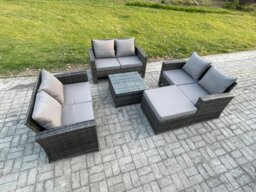 Rackhams 7 Seater Rattan Wicker Garden Furniture Patio Conservatory Sofa Set with Square Coffee Table Double Seat Sofa Big Footstool - thumbnail 2