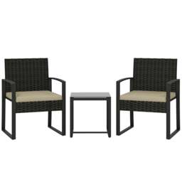Rackhams Rattan Bistro Set, 3 PCS Garden Furniture with Cushion, Khaki - thumbnail 2