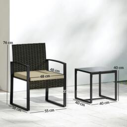 Rackhams Rattan Bistro Set, 3 PCS Garden Furniture with Cushion, Khaki - thumbnail 3