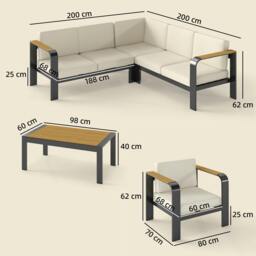 Rackhams Garden Furniture Set with L-Shaped Sofa, Armchair and Table - Aluminium, Olefin, PS wood - Beige - 3 piece set - thumbnail 3