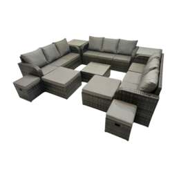 Rackhams Rattan Garden Outdoor Furniture Set 3 Seater Sofa Square Coffee Table Set with 4 Stools 2 Side Table Dark Grey Mixed - thumbnail 2