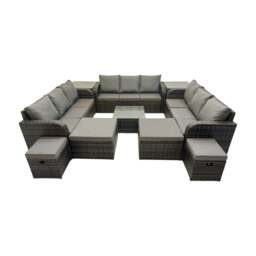 Rackhams Rattan Garden Outdoor Furniture Set 3 Seater Sofa Square Coffee Table Set with 4 Stools 2 Side Table Dark Grey Mixed - thumbnail 1