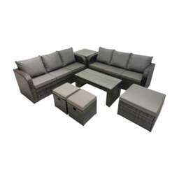 Rackhams Rattan Garden Outdoor Furniture Set 3 Seater Sofa Coffee Table with 3 Footstools Side Table Dark Grey Mixed - thumbnail 2
