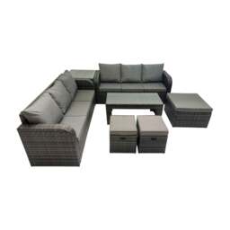 Rackhams Rattan Garden Outdoor Furniture Set 3 Seater Sofa Coffee Table with 3 Footstools Side Table Dark Grey Mixed - thumbnail 1