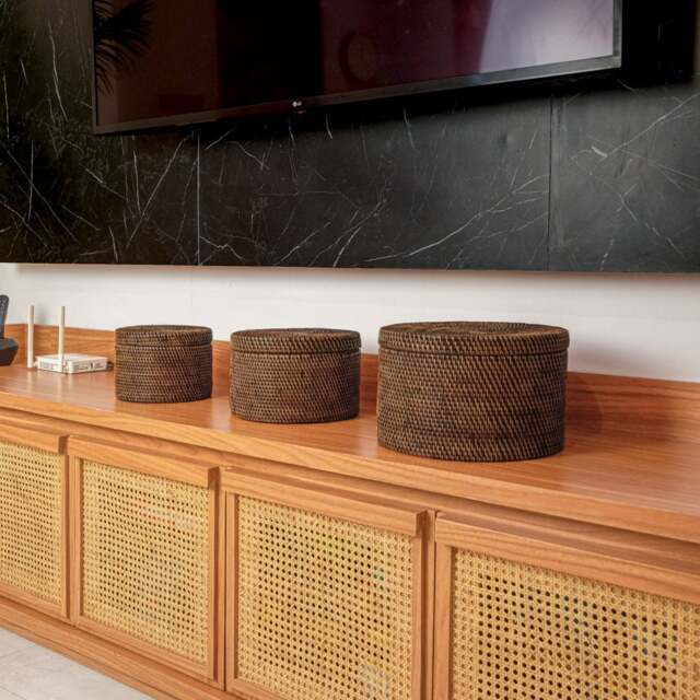 Rackhams Round Rattan Storage Basket - Wicker baskets S, M and L in 4 colours - Dark Brown - 20cm - image 1