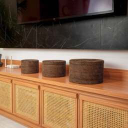 Rackhams Round Rattan Storage Basket - Wicker baskets S, M and L in 4 colours - Dark Brown - 20cm - thumbnail 1