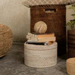 Rackhams Round Rattan Storage Basket - Wicker baskets S, M and L in 4 colours - Dark Brown - 20cm - thumbnail 6