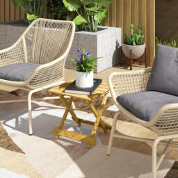 Rackhams Wooden Folding Garden Table, Folding Side Table, Nature Wood Finish