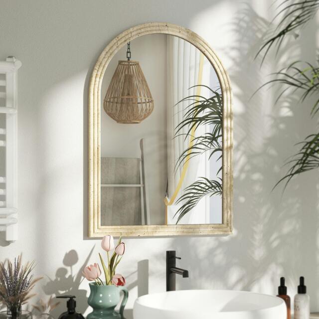 Rackhams Arched Wall Mirror with Modern Tempered Glass & Polystyrene Beige - 50 x 2 x 70 cm - Modern - Grooved stone-effect - image 1