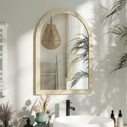 Rackhams Arched Wall Mirror with Modern Tempered Glass & Polystyrene Beige - 50 x 2 x 70 cm - Modern - Grooved stone-effect