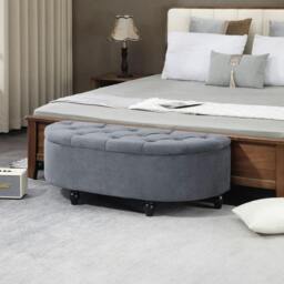 Rackhams Velvet-Feel Half Circle Storage Ottoman - Dark Grey - thumbnail 2