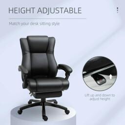 Rackhams Executive Office Chair for Home, PU Leather Computer Chair, Swivel Desk Chair with Footrest, Wheels, Adjustable Height, Black - thumbnail 4
