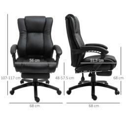 Rackhams Executive Office Chair for Home, PU Leather Computer Chair, Swivel Desk Chair with Footrest, Wheels, Adjustable Height, Black - thumbnail 3