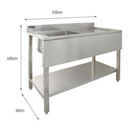 Rackhams Commercial Sink With Pre-Rinse Tap, 6ft Stainless Steel Catering Bench, 2 x Wall Mounted Shelves - thumbnail 4