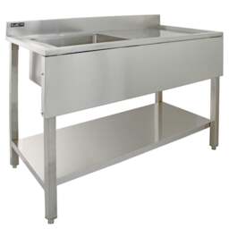 Rackhams Commercial Sink With Pre-Rinse Tap, 6ft Stainless Steel Catering Bench, 2 x Wall Mounted Shelves - thumbnail 2