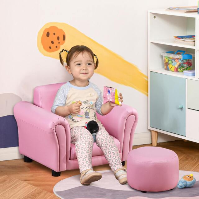Rackhams Kids Sofa Chair Set Armchair Seating Seat Bedroom Playroom Stool Pink - image 1
