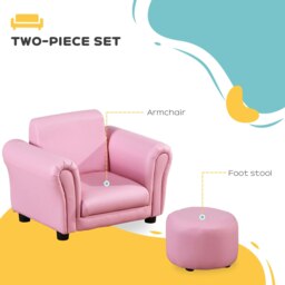 Rackhams Kids Sofa Chair Set Armchair Seating Seat Bedroom Playroom Stool Pink - thumbnail 4