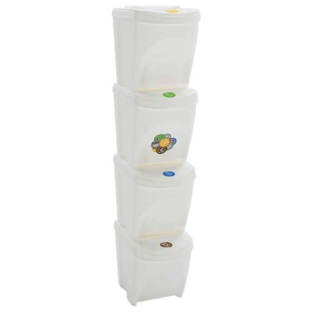Rackhams Stackable Garbage Bin Boxes 4 pcs White 100 L Polypropylene - image 1