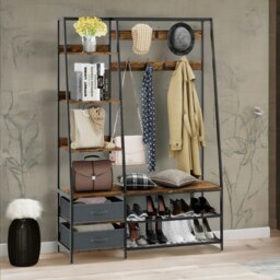 Rackhams Industrial Coat Rack Stand With 2 Fabric Drawers & 9 Hooks - thumbnail 3