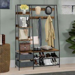 Rackhams Industrial Coat Rack Stand With 2 Fabric Drawers & 9 Hooks - thumbnail 4