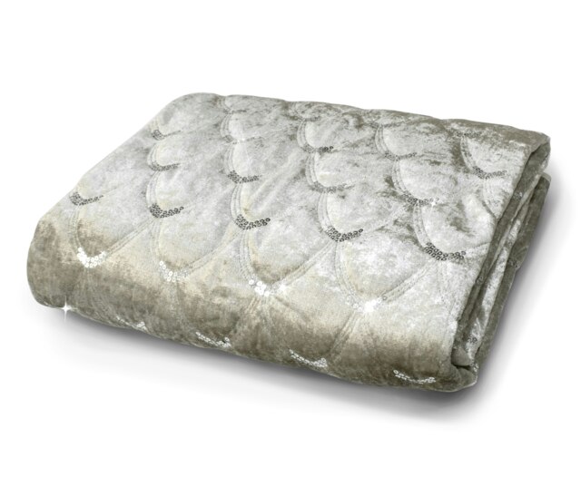Rackhams Crushed Velvet Sequins Throw - 95cm x 200cm - Cream - image 1