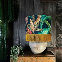 "Rackhams Magic Fruits Lampshade With Gold Lining and Antique Gold Fringing - Ceiling Pendant / Arc Lamp - 30cm Diameter x 25cm Height (12"" x 10"")" - thumbnail 2