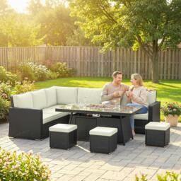 Rackhams 7 Pieces Rattan Garden Furniture Set w/ 50,000 BTU Fire Pit Table - Rattan sofa set - 7 pieces - Galvanized steel, PE rattan, polyester, tempered glass - thumbnail 1